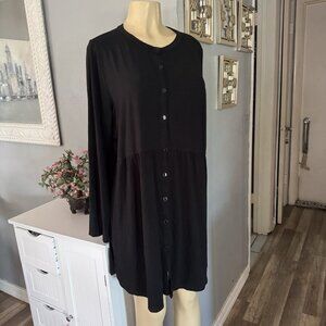 J. Jill Wearever Collection Size Large Black Tunic Dress Button Front Rayon